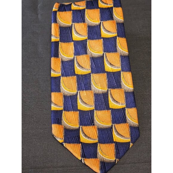 Vintage Handcrafted J.Z. Richards Tie Nordstrom Blue & Orange Geometric Design - Picture 1 of 13